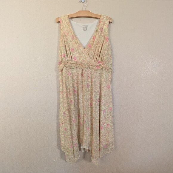 VTG Jonathan Martin Paisley Floral Tank Dress 14W 90s fairy Feminine Asymmetric - Picture 1 of 9